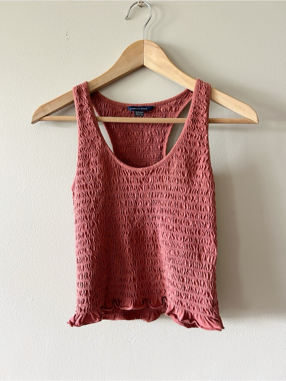 American Eagle Outfitters • rust Pink Smocked Tank Top cropped